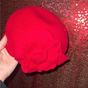Red flower vintage hat